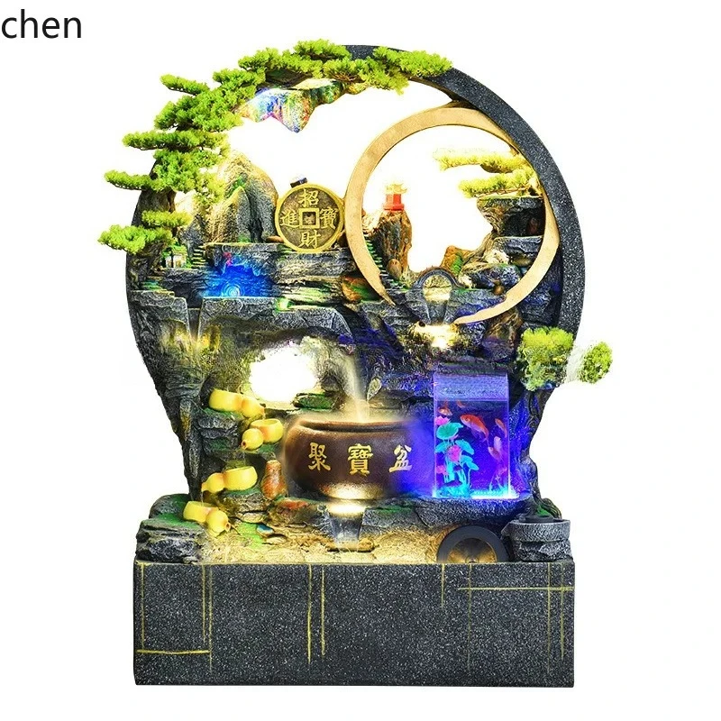 PYH Artificial Mountain Water Fountain Indoor Living Room Floor Ornament Wheel Water Curtain Wall