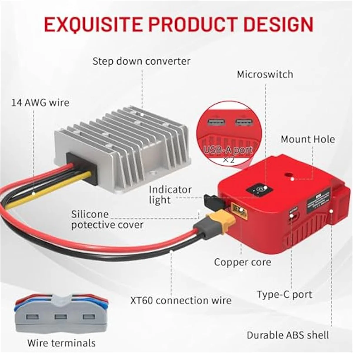 2set 18V to 12V Step Down Converter for M18 Power Wheels Battery Adapter, DC 12V 20A 240W Buck Converter Regulator