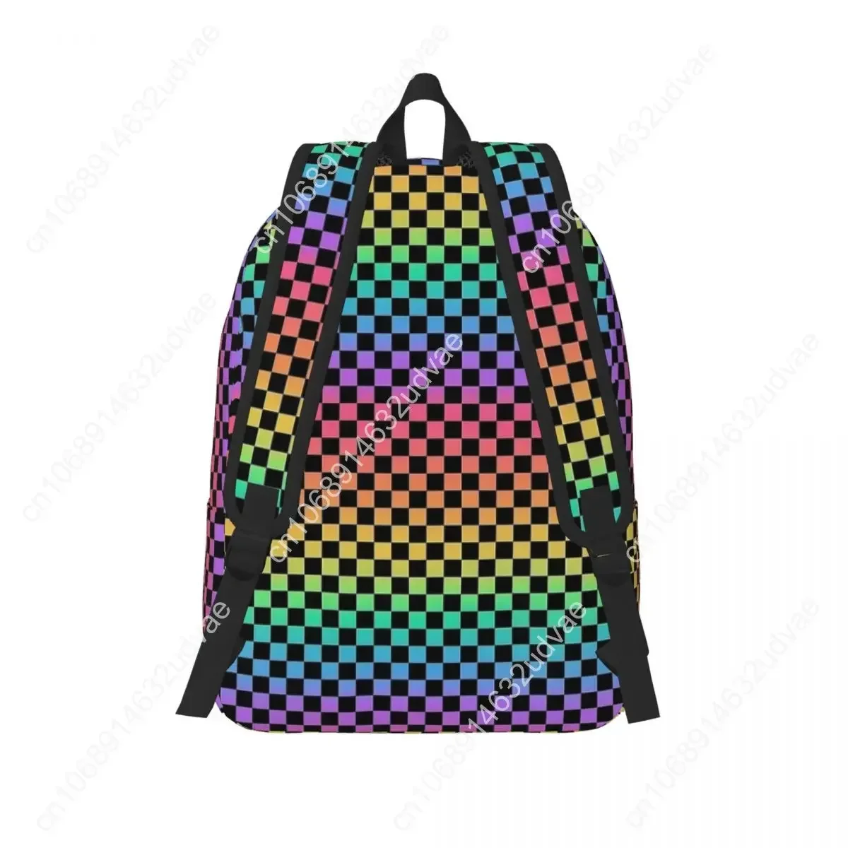 Plecak w tęczową i czarną szachownicę dla kobiet i mężczyzn, casualowy plecak do liceum, do pracy, plecak na co dzień, neonowy, kolorowy plecak na ramię do szkoły, na zewnątrz.