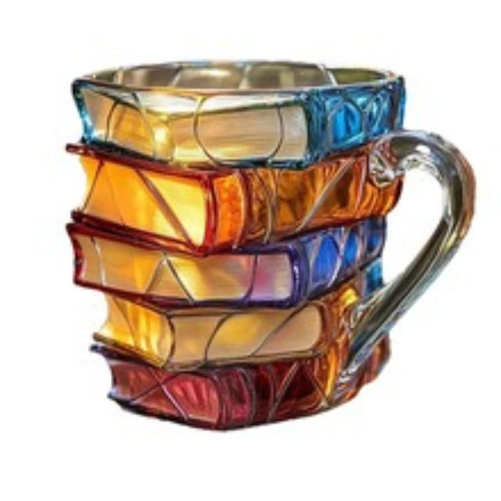 

Simple High Borosilicate Material Glass Cup with High Aesthetic Value Book Mugs Household Artificial Painting Coffee Cup