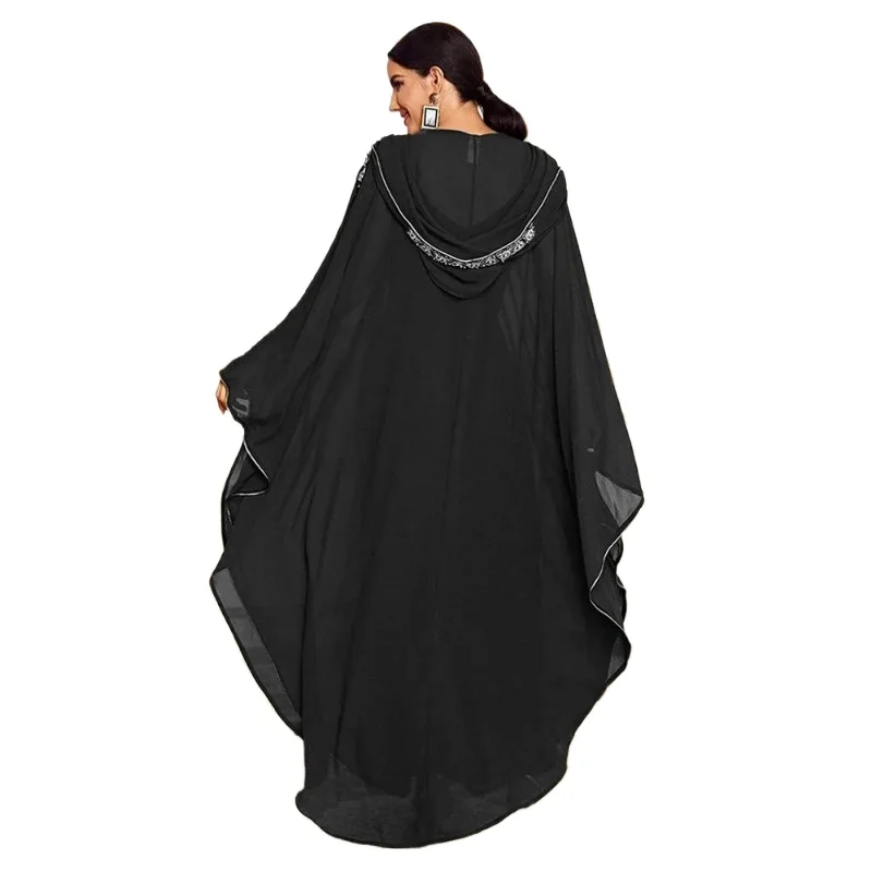 Abaya Marocco Caftano Dubai Abito lungo con cappuccio Manica a pipistrello Farasha Caftano Donne musulmane Kimono aperto africano Boubou Abito lungo da sera