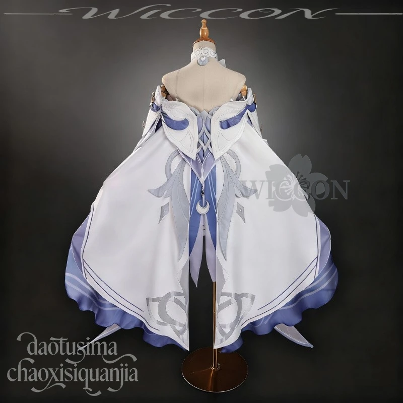 جميلة القمر آلهة كولومبينا تأثيري جينشين تأثير مثير قبالة الكتف فستان قصير أنيمي لعبة رئيس الدعائم ملابس الهالوين #5