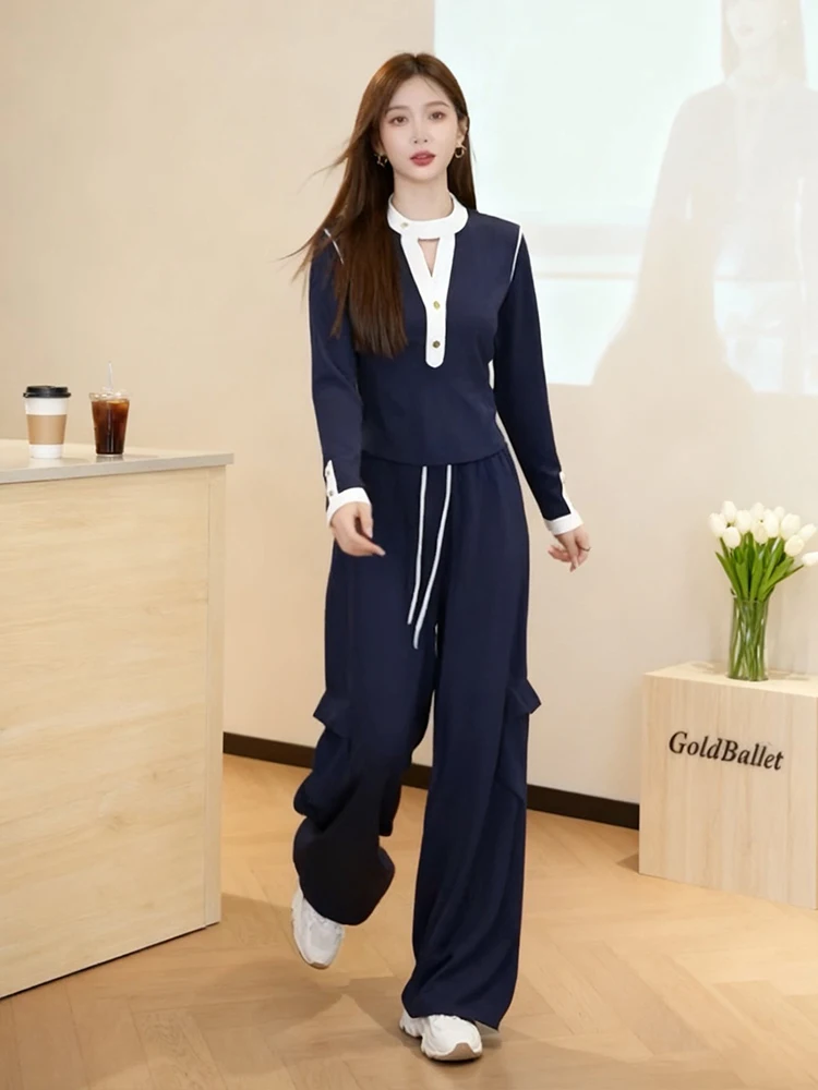

High-End Casual Fashion Set Women's Long Sleeve Top And Work Pants Two-Piece Suit Spring Design Elegant Style Online Exclusive