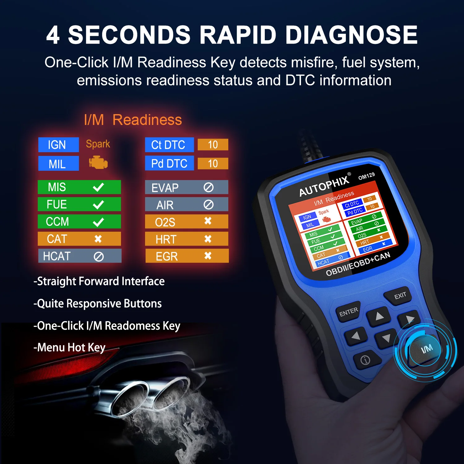 2024 AUTOPHIX OM129 OBD2 Scanner Car Code Reader Engine Diagnostic Battery Test On-Board Monitoring Obd 2 Car Diagnostic Tool