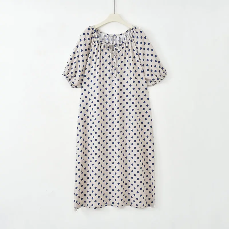 Summer 2025  French V-Neck Slimming Dress   Art Cotton Midi with Relaxed Fit   Micro Dot Plus-Size Maxi Dress