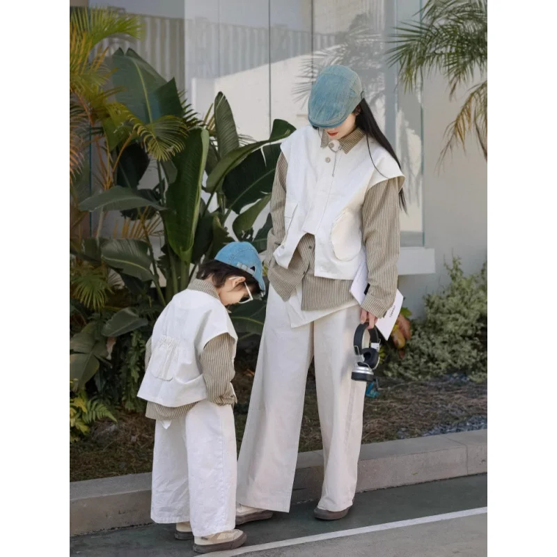 

Family Matching Outfits Spring Summer New Mother and Son Mother and Daughter Workwear Casual Outdoor Style Vest and Pants Set Wh