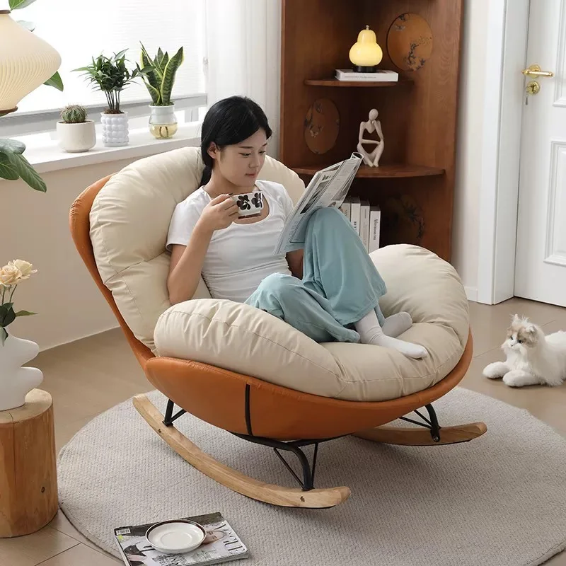 Custom Modern Luxury Living Room Chairs Egg Rocking Recliner Chair Lounge Sofa Single Lazy Magical Metal Frame Adult Bedroom Fur