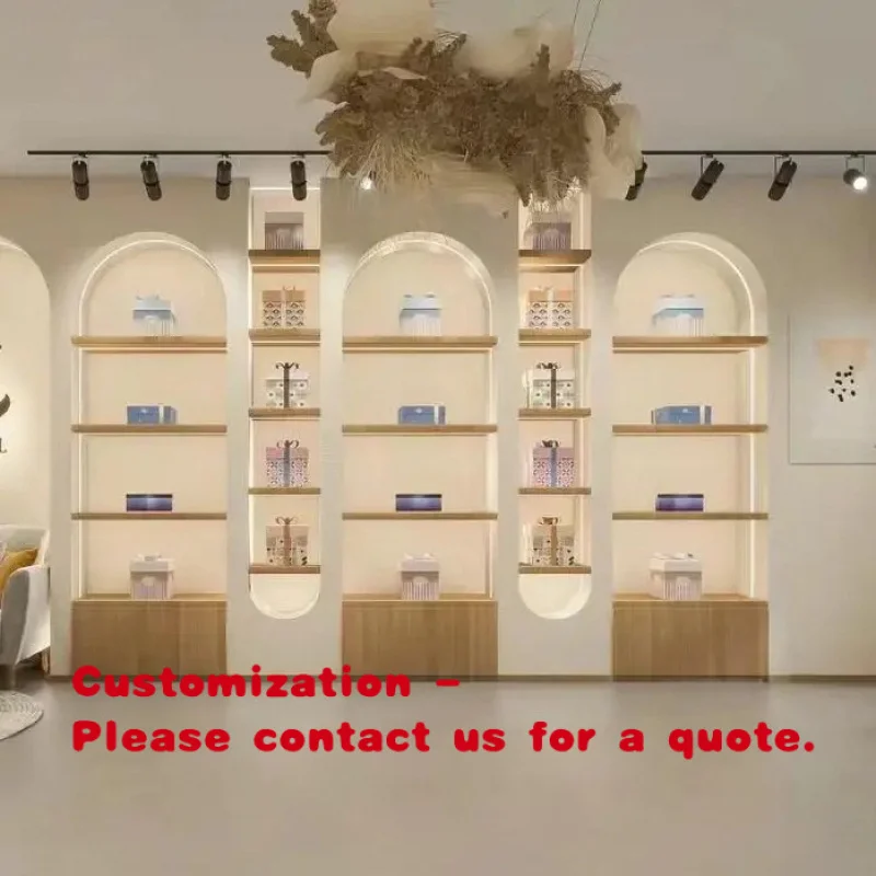 

Современный роскошный стеллаж с LED-дисплеем и деревянными панелями для демонстрации товаров в торговых центрах, супермаркетах, гостиных, отелях/барах