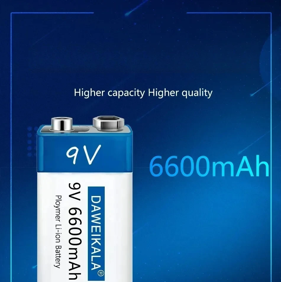 9V 6600mAh Battery Li-ion Rechargeable Battery Type-C USB Batteries 9V Lithium for Multimeter Microphone Toy Remote Control