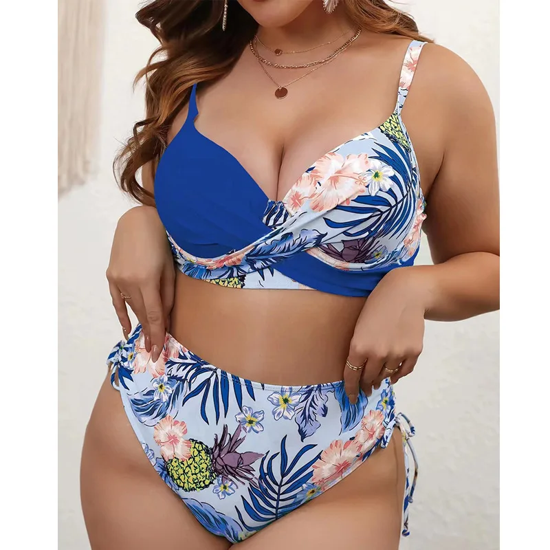 Bañador de talla grande para mujer, conjunto de Bikini con pecho grande, Bikini Sexy de dos piezas con realce, traje de baño brasileño de cintura alta 2024