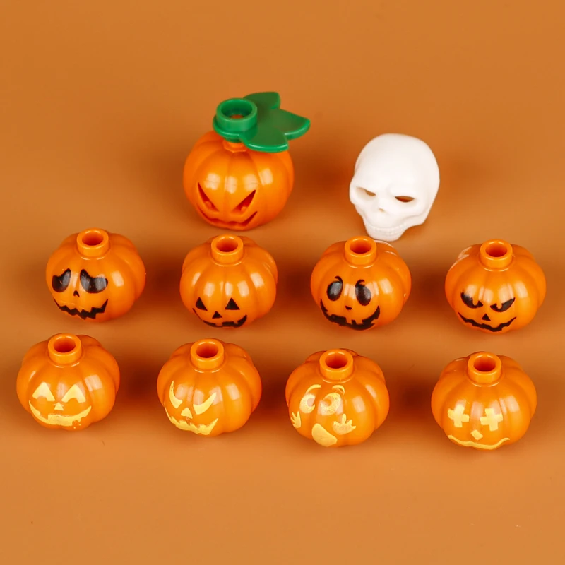 MOC Halloween Pumpkin Head Cover Building Blocks Kit Ghost Headgear Green Evil Spirits Accessories Bricks Toys Boys Gift