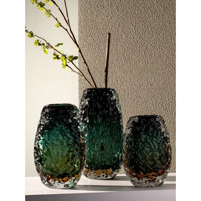 Modern light luxury high-end vase model room living room jadeite ice pattern glazed flower arrangement dining table high-end orn