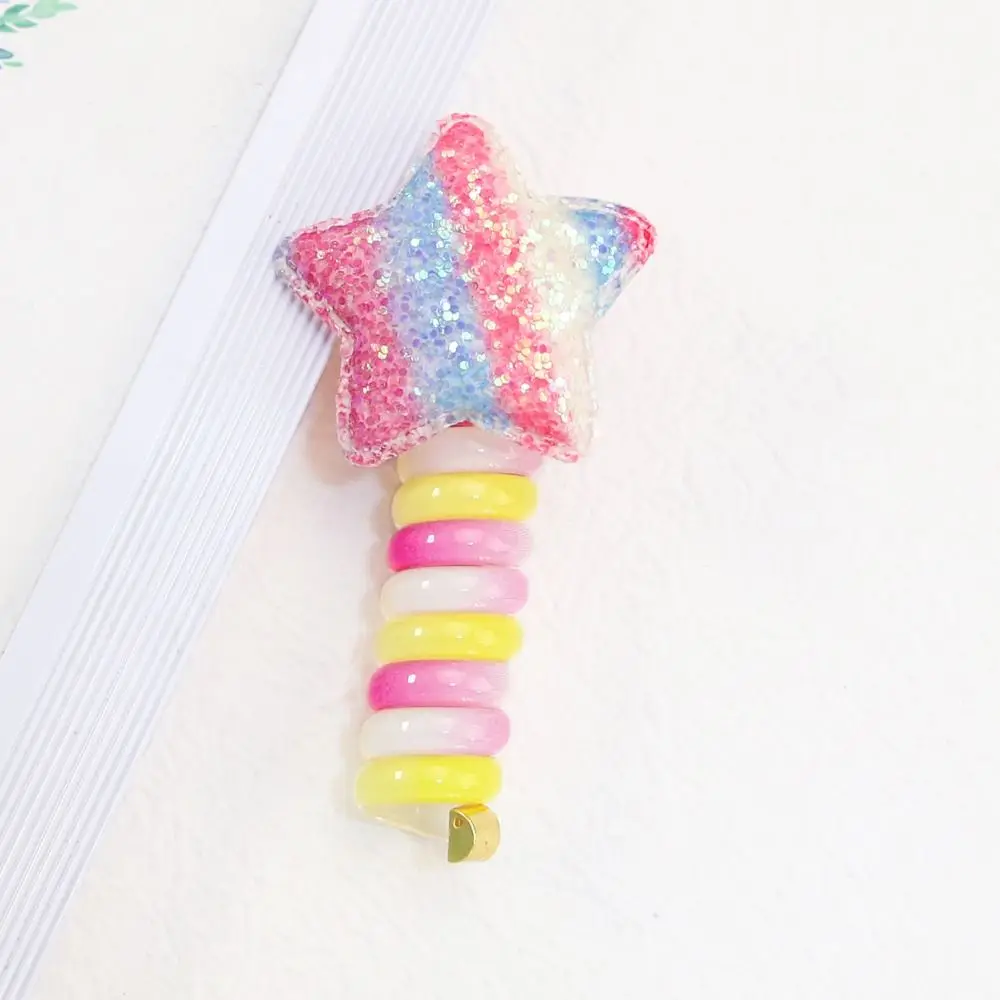 Línea de cable de teléfono elástica para niñas, paquete de cabello de Color caramelo DIY, cordón de teléfono, soporte de cola de caballo de estrella, lindo