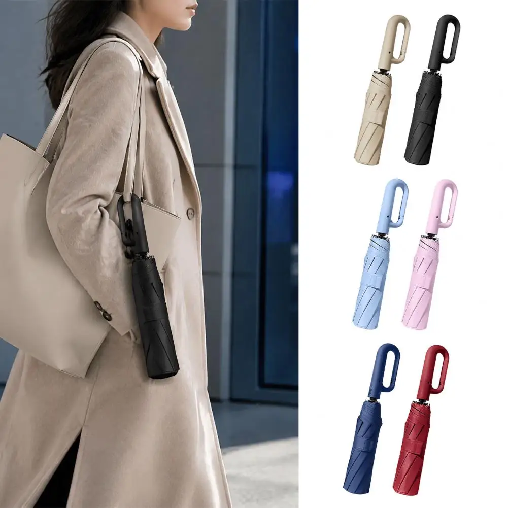 Windproof Travel Umbrella Automatic Folding Umbrella with Carabiner Handle Uv Rain Protection Travel Umbrella Windproof for Men