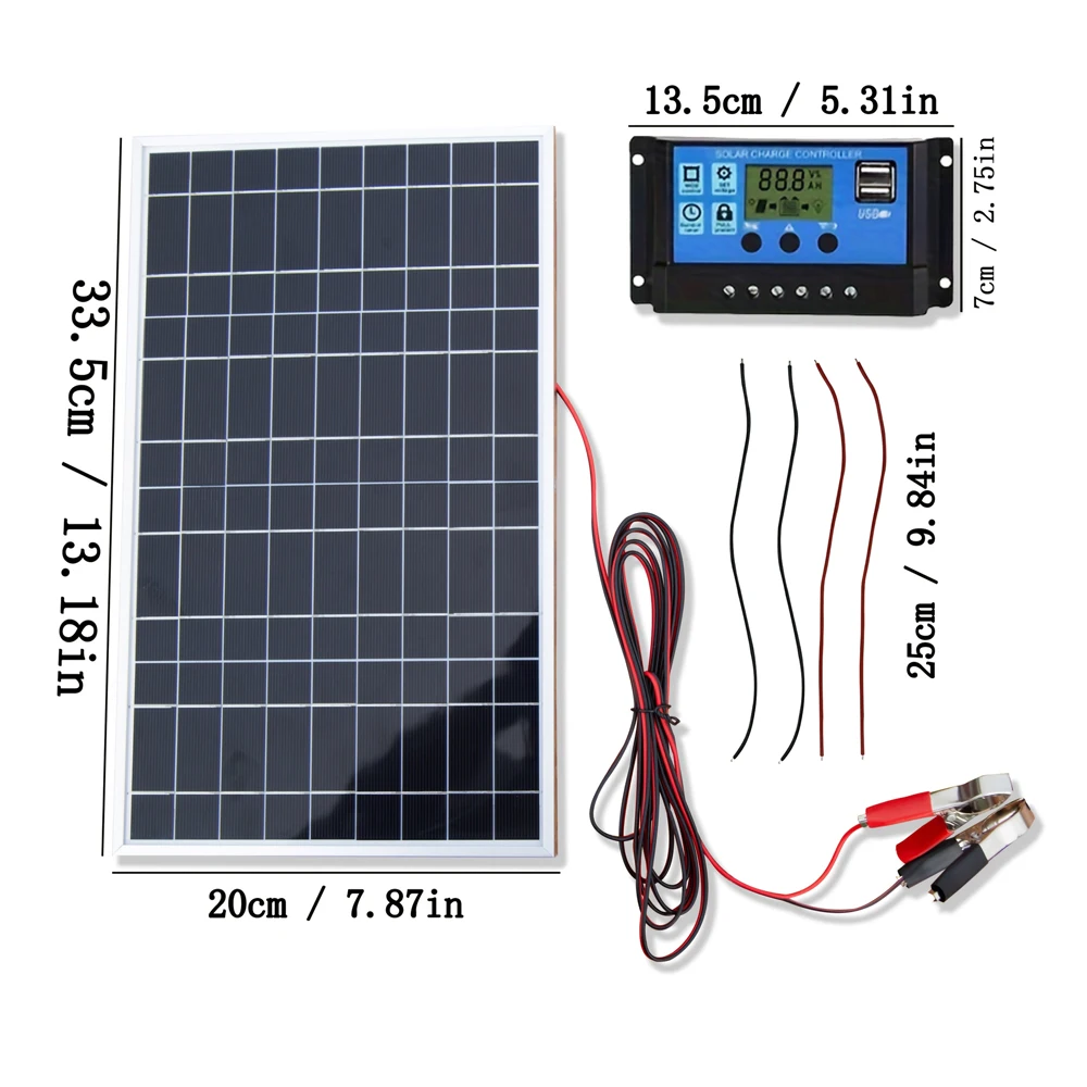 18V 10W Solar Panel Kit with 100A Controller, Portable Solar Charging and Intelligent Power Controller Kit for Outdoor Camping Travel RV Boat, 12V/24V Battery Regulator with LCD Display Dual USB Ports view 8