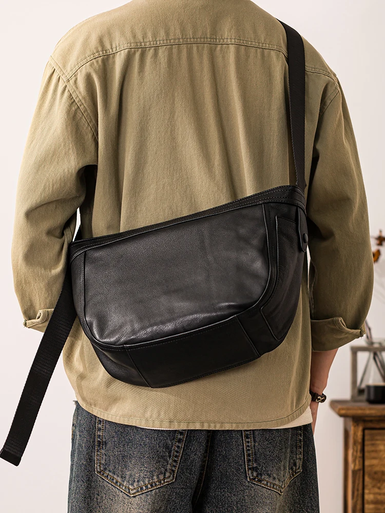 PNDME Organizers designers handmade tanned cowhide men's black shoulder bag outdoor travel luxury genuine leather crossbody bags