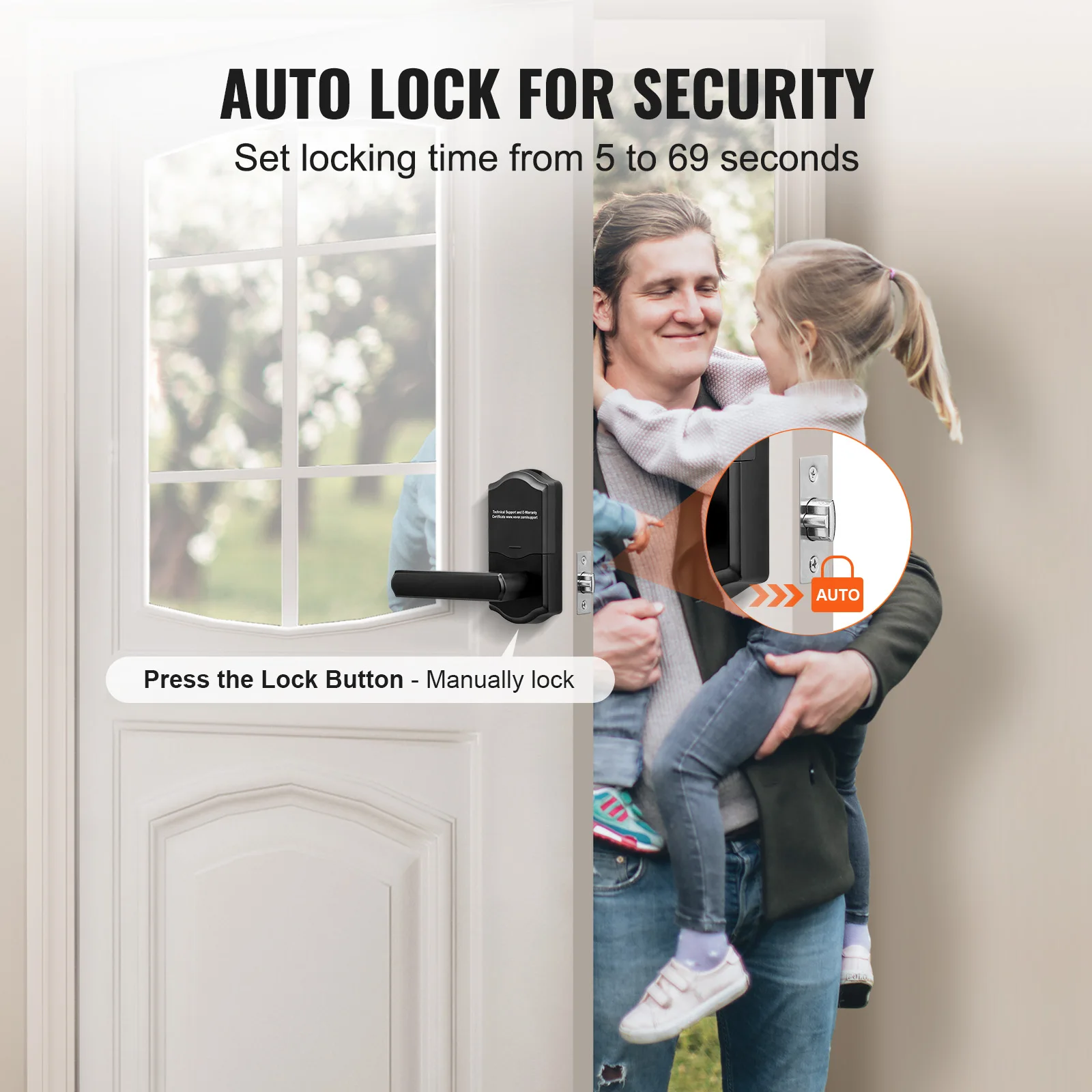 Imagem -05 - Vevor-keyless Entry Door Lock Senha e Chave de Desbloqueio Combinação Teclado Eletrônico Alavanca de Entrada Teclado de Bloqueio Automático