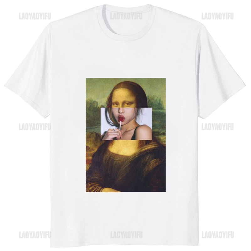 New Arrival Mona Lisa Humor Printed Cotton Man T-shirt Streetwear Hip Hop Harajuku Y2k T Shirt Casual Loose Soft Women Clothing