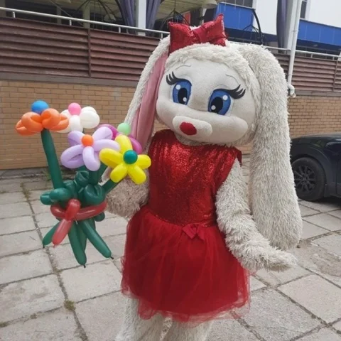 

Adult Red Easter Bunny Rabbit Mascot Costume Fancy Suit for Halloween And Carnival Performances Advertising