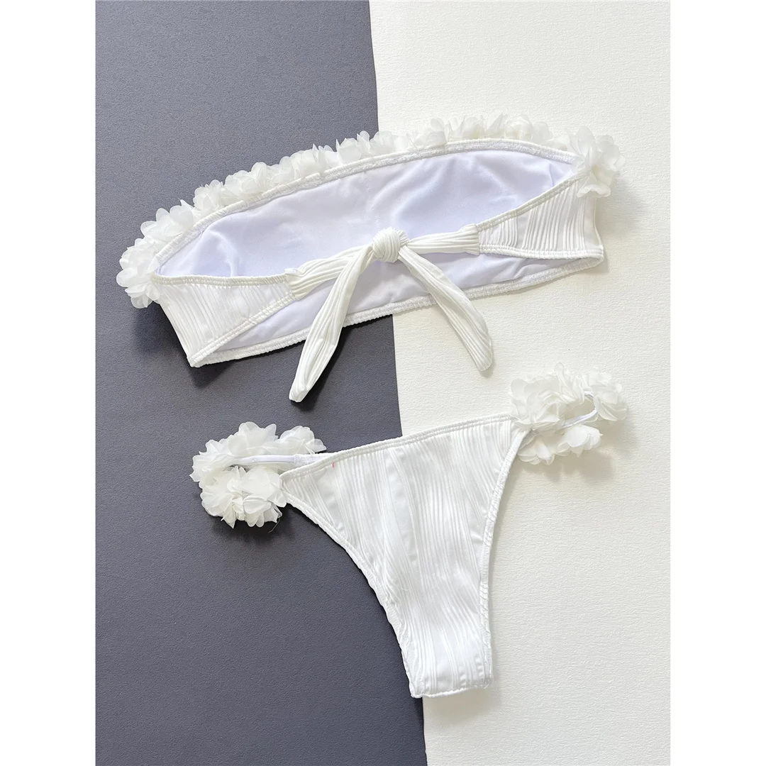 Sexy Bandeau-Bikini mit Falten und Rüschen, zweiteiliger Badeanzug für Damen, Badebekleidung, Badeanzug, Schwimmbekleidung V4715 – Detail 10