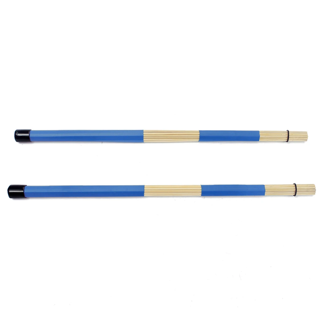 Tooyful Durable 2 Pieces Bamboo Drum Brushes Sticks Beater Music Practice for Percussion Instruments Blue 405mm