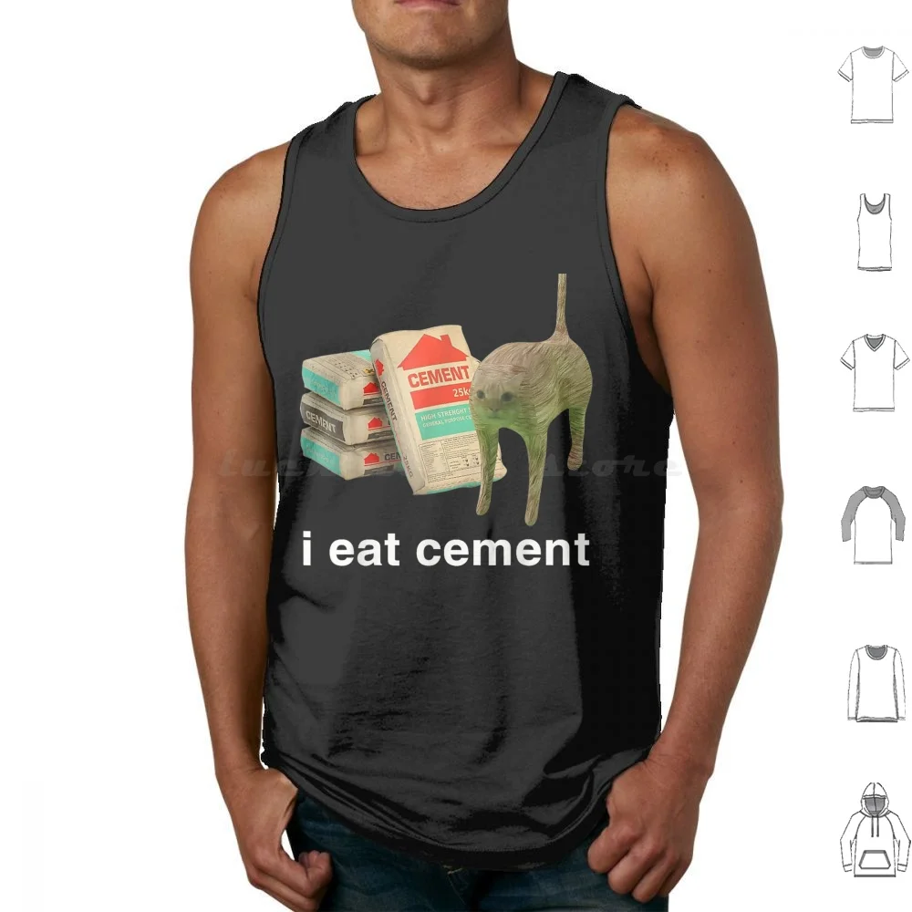 I Eat Cement Cursed Cat Funny Oddly Specific Meme Tank Tops Print Cotton Cat Funny Eat Cement Cursed Meme Oddly