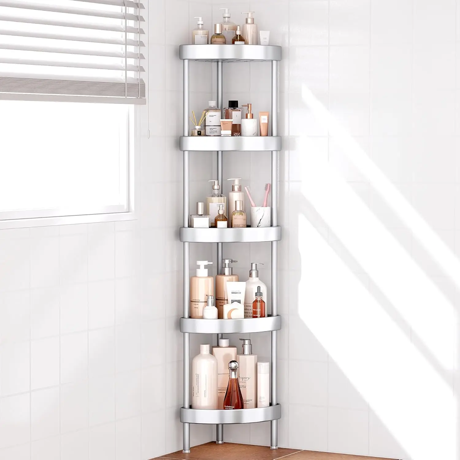 

4-Tier Corner Shower Caddy, Rustproof Aluminum, Height-Adjustable Legs, Anti-Shake Design, No Drilling Needed