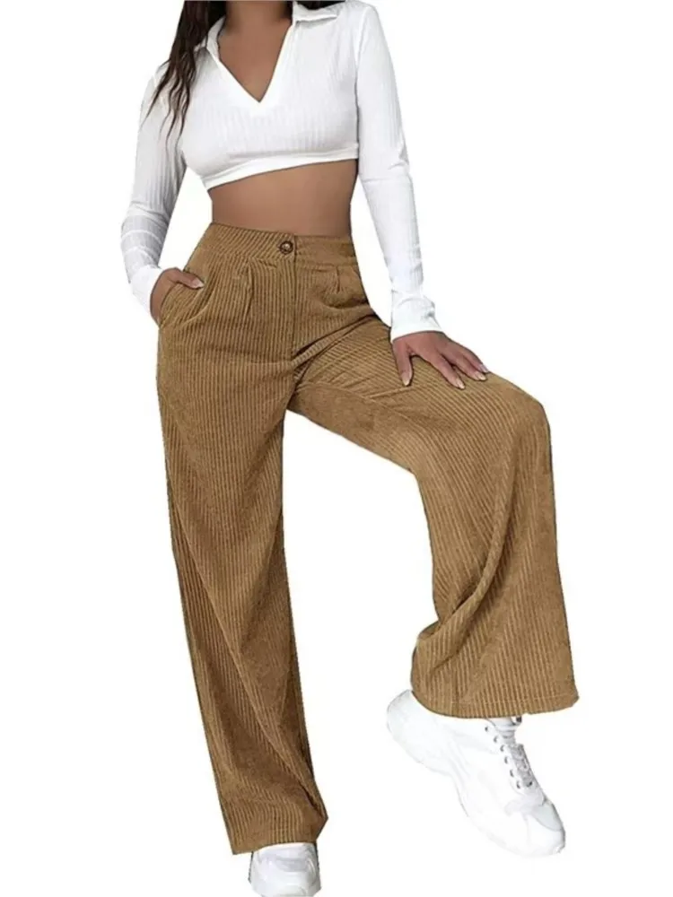 

Women Pants High Waisted Ankle-Length Trousers Fashionable Casual Loose Wide Legs Trousers Women's Solid Color Wide Leg Trousers