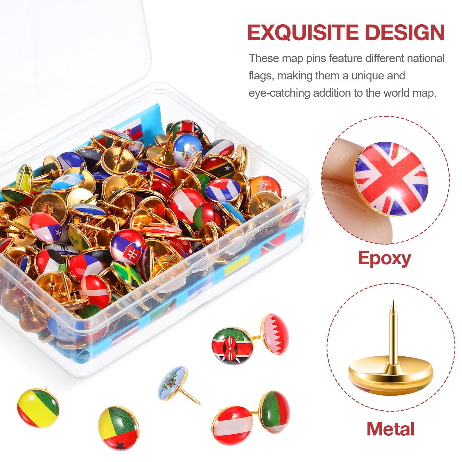 200 Pcs Flag Pushpin Thumb Tacks Message Board For Cork Country Map Round Creative Thumbtacks