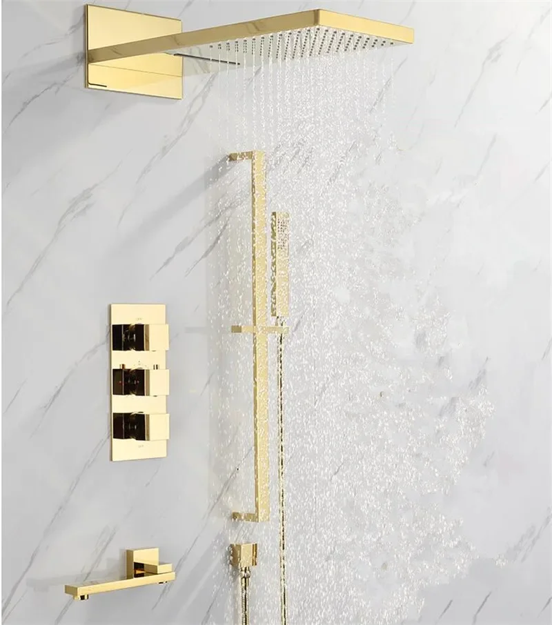 

Thermostatic Bathroom Shower Faucet In Wall Gold Bath and Set Black Thermostatic Mixer Bath and Rainfall