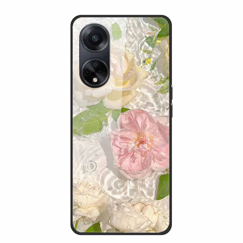 For Oppo A78 Oppo A18 Case Tempered Back Shell Hard Glass Phone Cases For Oppo A38 A58 Cover Coque A58X A98 5G Flowers Funda