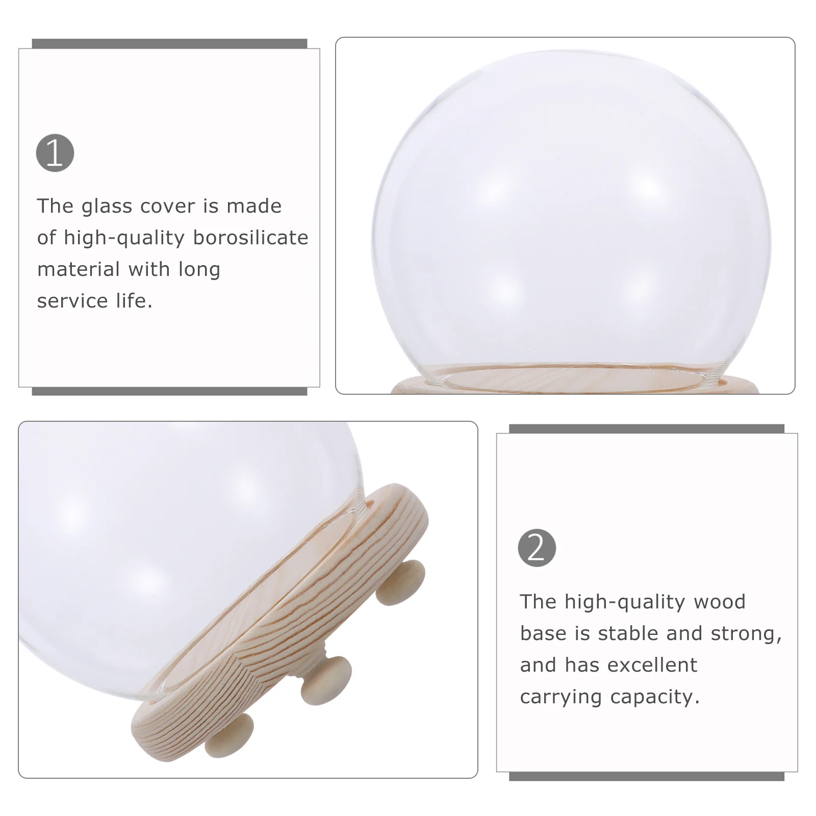 

1pc Round Glass Bell Jar Display Cover For Preserved Flower Micro Landscape Handicraft Decor Glass Dome Container Vase Home