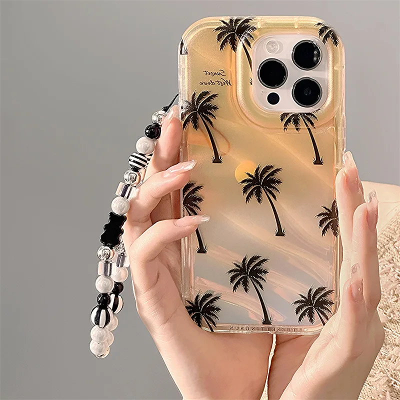 Transparent cartoon desert plant mobile phone case for iphone 14 13 12 11 Pro Max PLUS X XS XR 7 8 Cute hanging chain shell