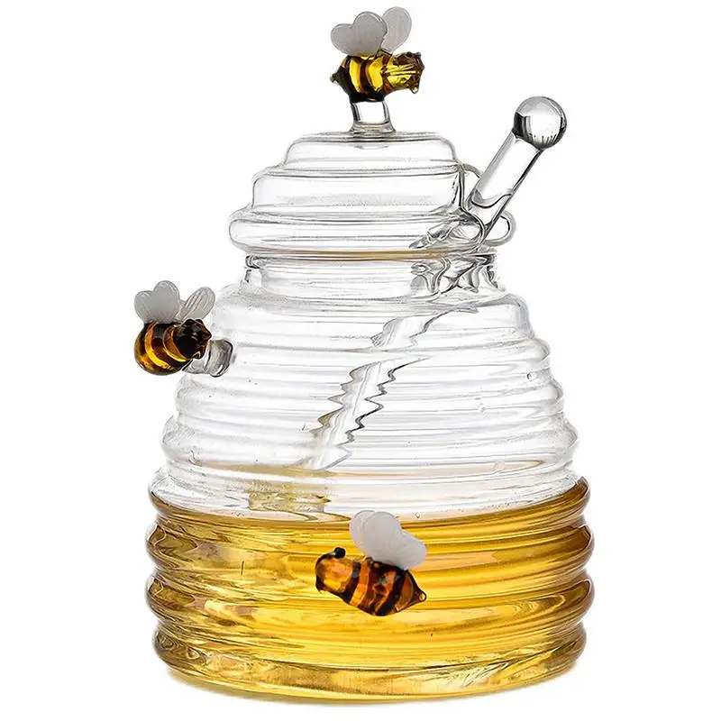 Honey Pot with Lid Glass Honey Container Jars Easy Access Honey Pot with Lid High Capacity Glass Storage Honey Gift for Family