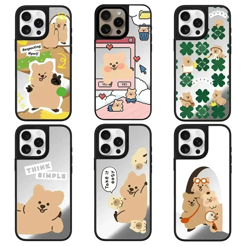 

Cartoon Bear Capybara Mirror Magnetic Phone Case Cover for IPhone 11 12 13 14 15 16 Pro Max Case for IPhone 16 Pro Max