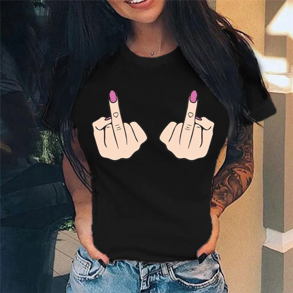 New Summer Women's T-shirts Fashion Sexy 3d Print Women Lady Girl T Shirts Middle Finger Black Clothing Short Sleeve Tees Tshirt