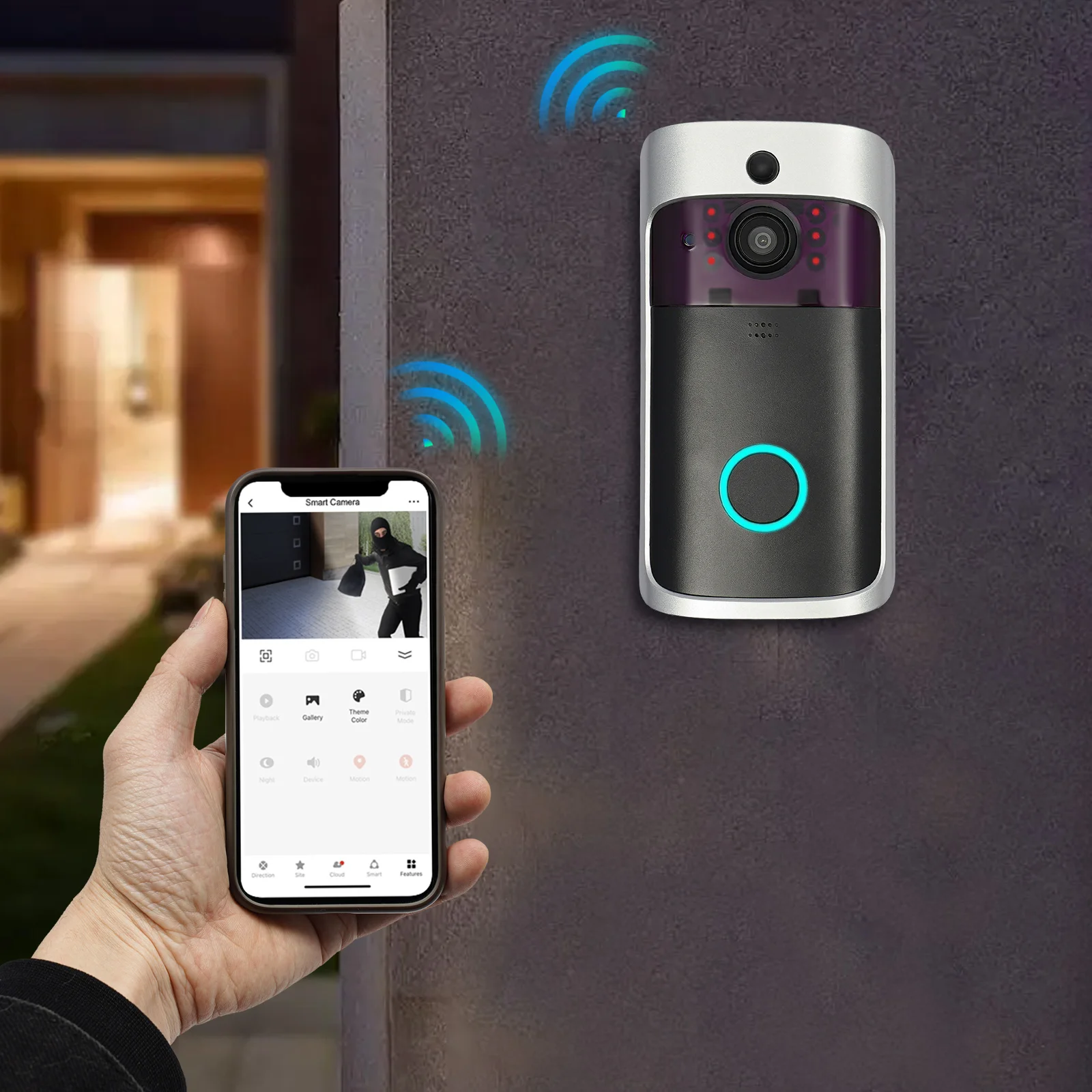 Smart Doorbell Camera Wireless Bundle Video Phone APP Connectivity Security HD Surveillance Recorder Intercom IR Night Doorbell