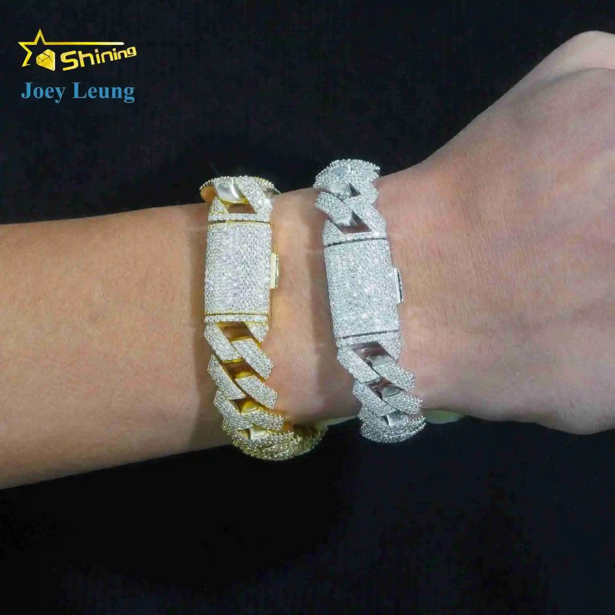 Iced Out 925 Sterling Silver Vvs Moissanite Diamond Rapper Jewelry for Men 16mm Three Rows Hip Hop Cuban Link Bracelet.