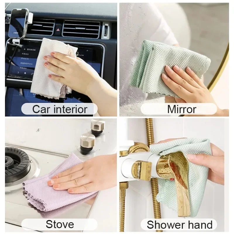 5/10pc Microfiber Glass Cleaning Cloth Rag Lint-Free For Windows Car Kitchen Mirror No Trace Reusable Fish Scale Rag Polishing