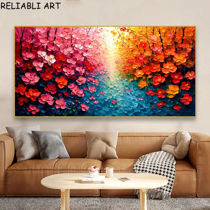 Colorful Flower Poster and Prints, Oil Painting, Modern Printed on Canvas, Wall Art for Living Room, Home Decor, No Frame