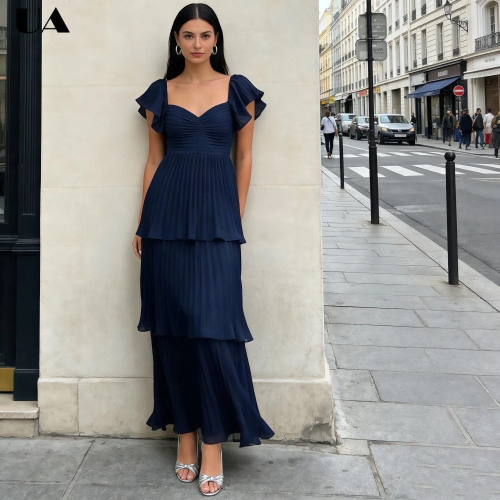 

ULBYANRY Elegant Chiffon Sweetheart Neck Party Dress with Tiered Hem, Customized Ruffled Sleeve Lace-up Backless Evening Dress