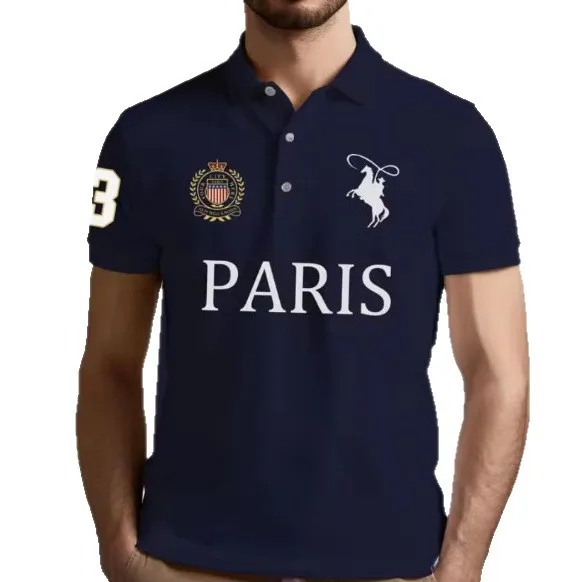 Summer Casual Men's Golf Polo Shirt Fashion Letter Print T-shirt Parisian Style Breathable Comfortable High-end Lapel Top - view 2