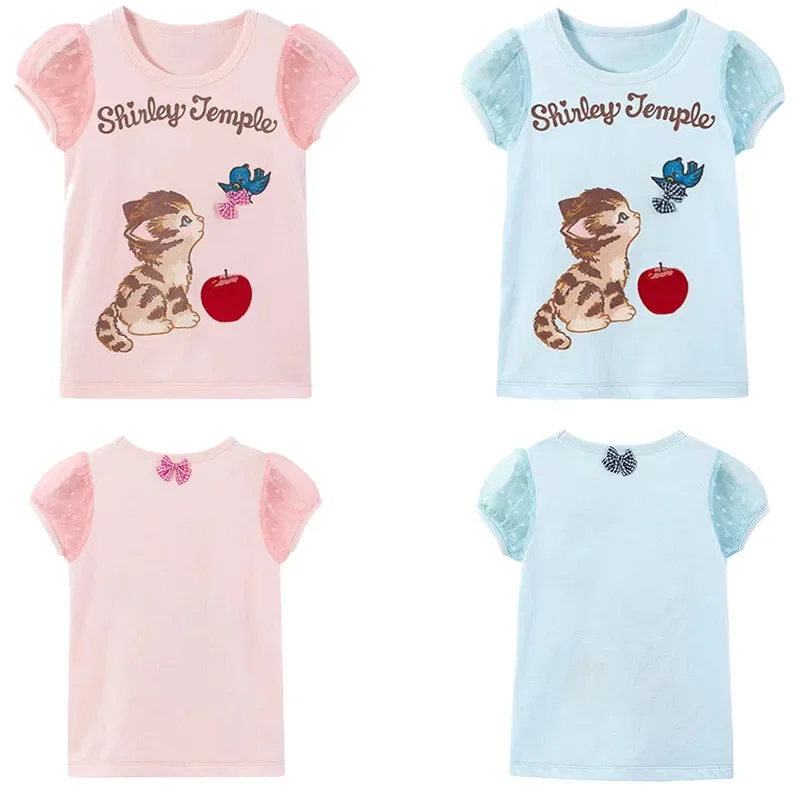 

Shirley Templed Children's Clothes Summer New ST Cartoon Kitten Apple Print Short Sleeve T-Shirt Underneath Tops Girls' Clothes