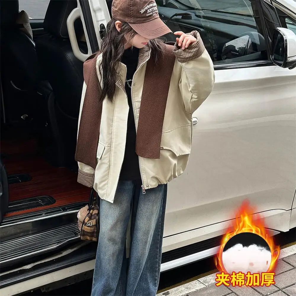 

Kawaii модная теплая шаль с капюшоном для девочек, куртка на хлопковой подкладке, студенческая осенне-зимняя повседневная утепленная куртка, детская одежда