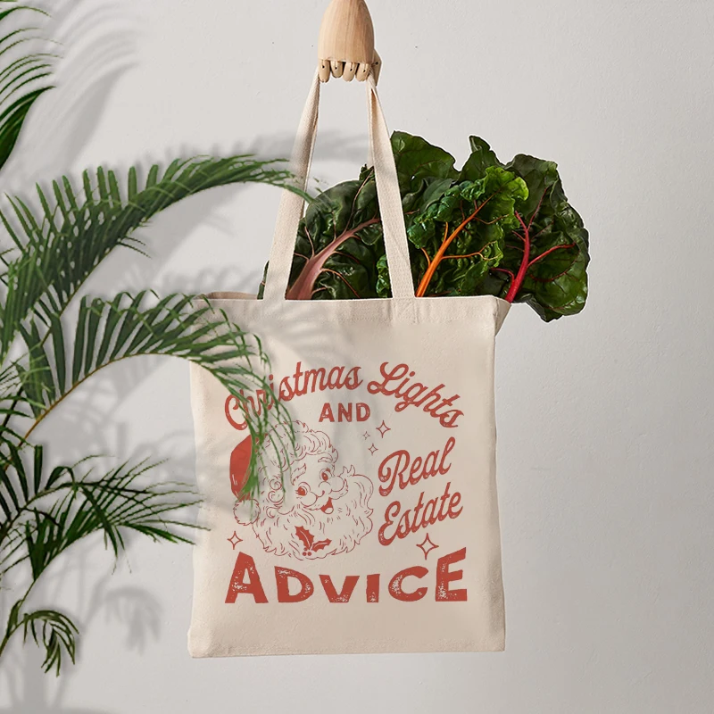 Christmas Light Real Estate Advice Pattern Tote Bag Best Gift for Xmas Women Canvas Shopping Bag Reusable Shoulder Bag Trend