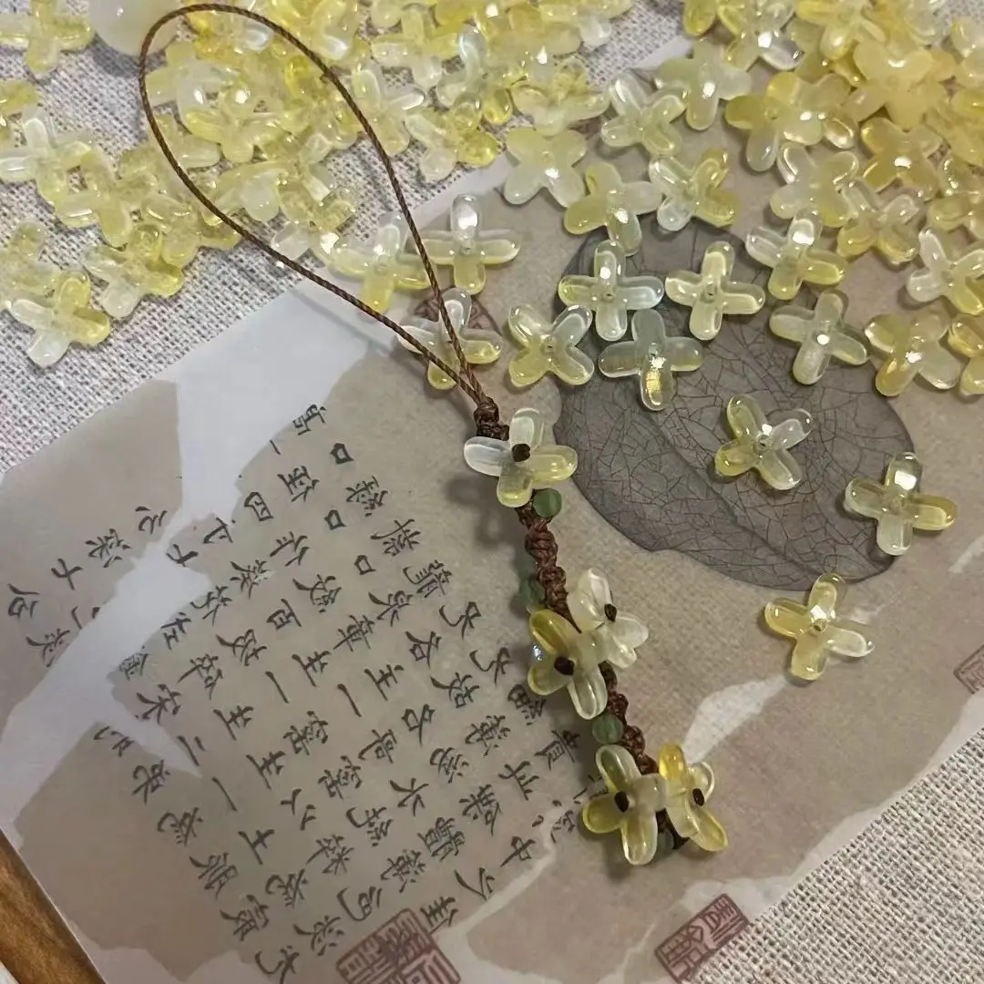 

Сладкий свежий цветок османтуса, тканый шарм для телефона, девчачья сумка ручной работы, подвеска, универсальный подарочный брелок, ремешок