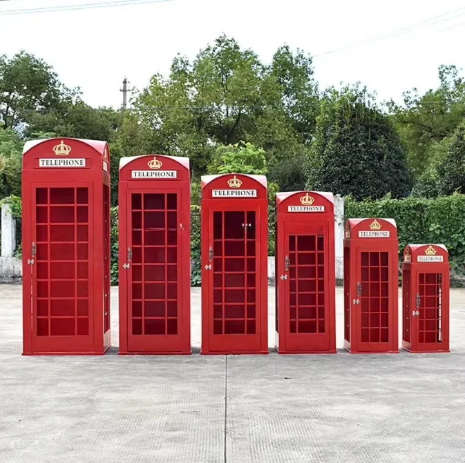 Hot selling London antique retro 2m high pink telephone booth metal crafts wedding decoration props