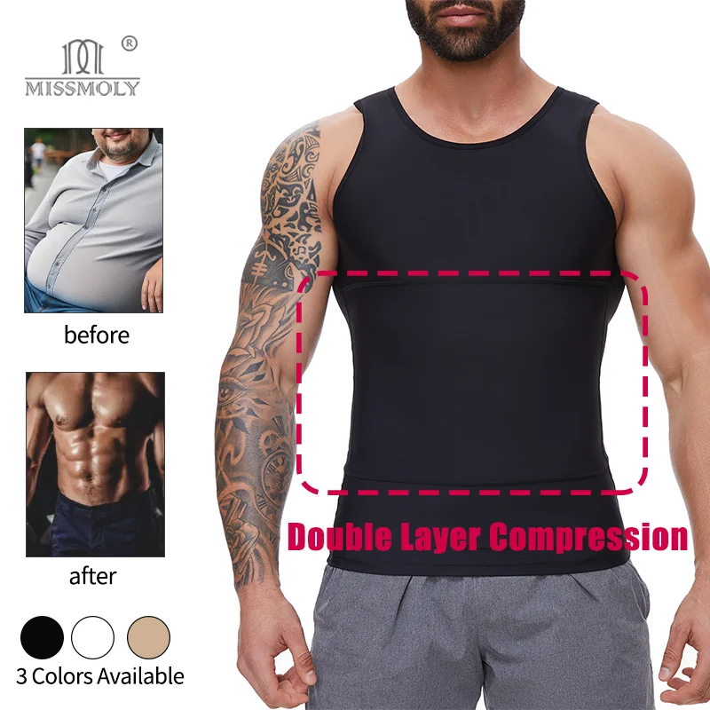 

Men's Compression Undershirt Seamless Waist Trainer Tank Top Double Layer Vest Body Shaper Slimming Belly Control Shapewear