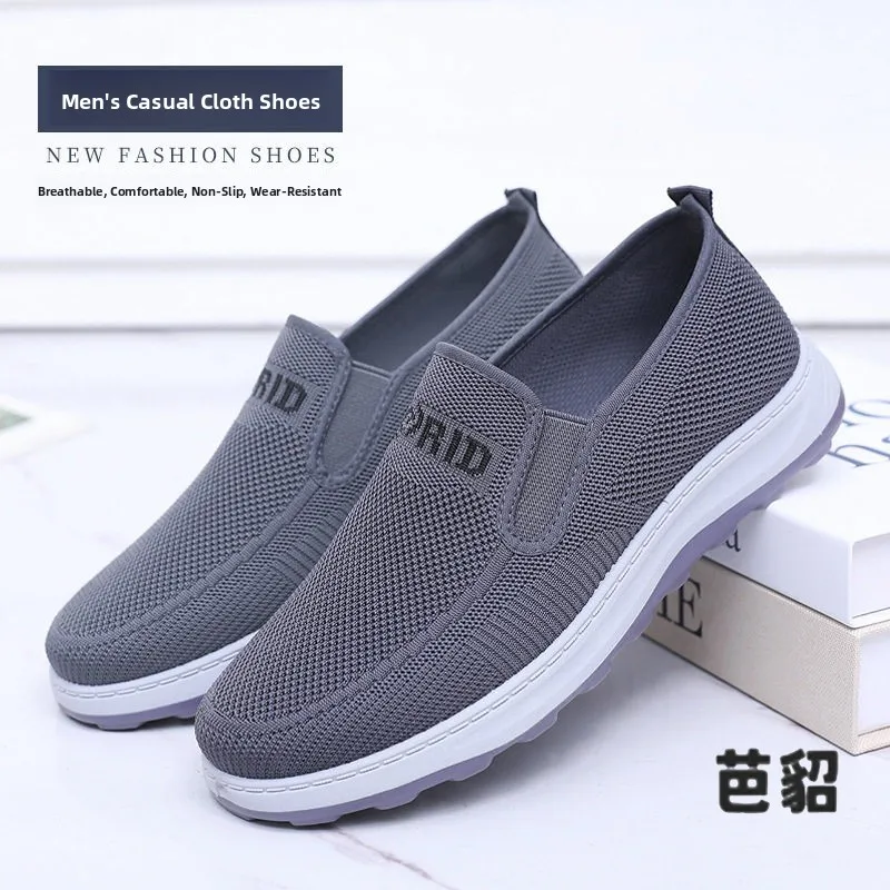 Men's Summer Beijing Cloth Shoes Slip-On Breathable Casual Shoes Soft Bottom Anti-Slip Net Surface Dad Comfortable Flat Shoes