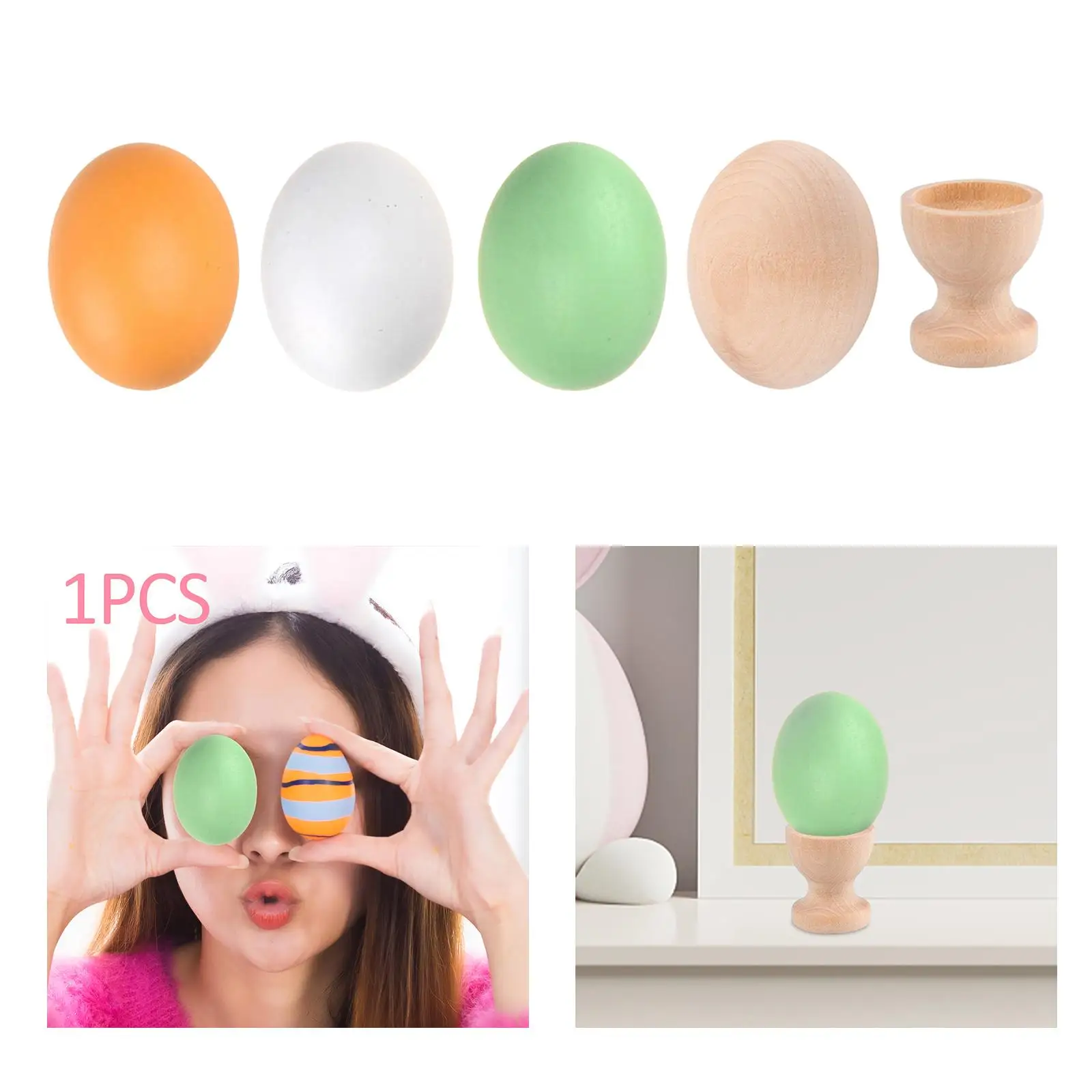 Wooden Easter Egg Party Supplies Kids Pretend Toy Photo Props Easter Decoration Wood Egg Model Smooth Dyeing Simulation Fake Egg